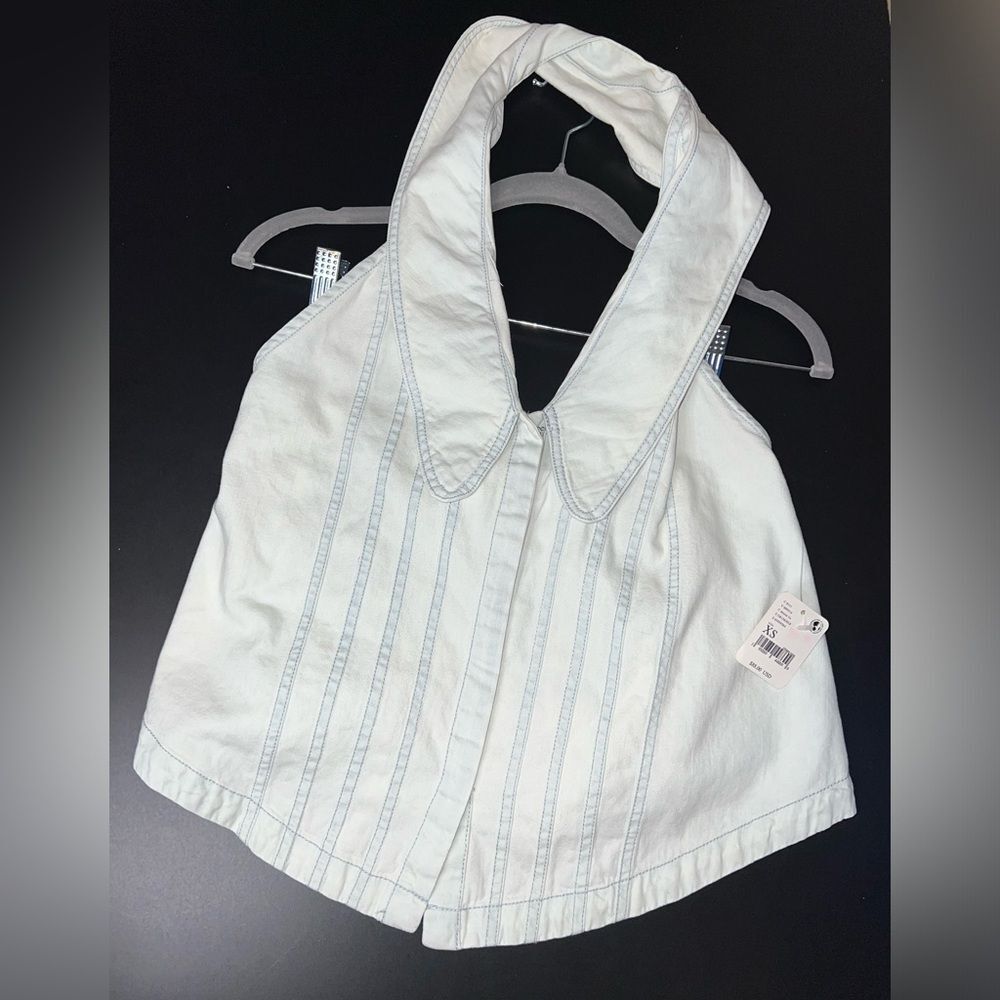 Free people Light Denim Blue Halter Top Size XS NWT